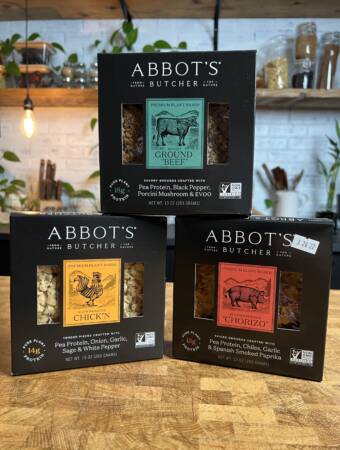 Abbot's butcher premium plant-based meat packaging.