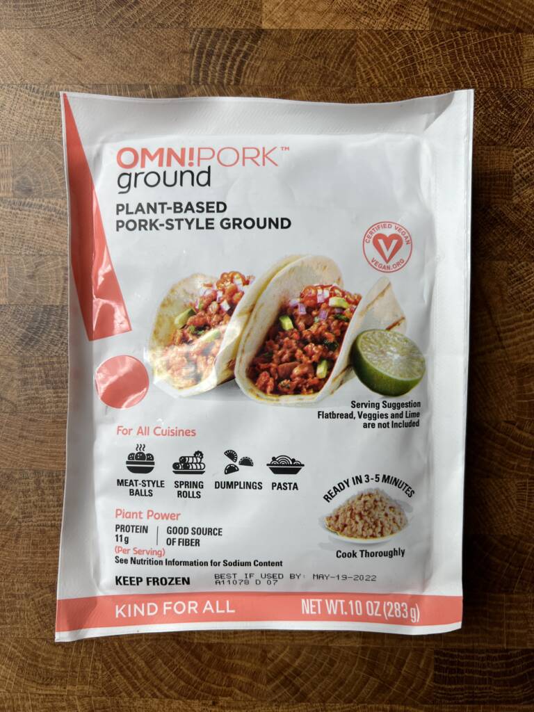 OmniPork vegan ground pork package. 