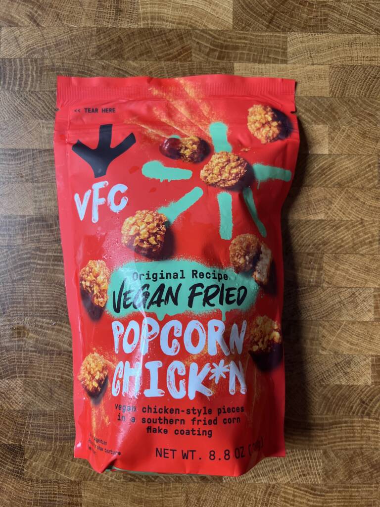 A bag of VFC Foods Vegan Popcorn Chicken.