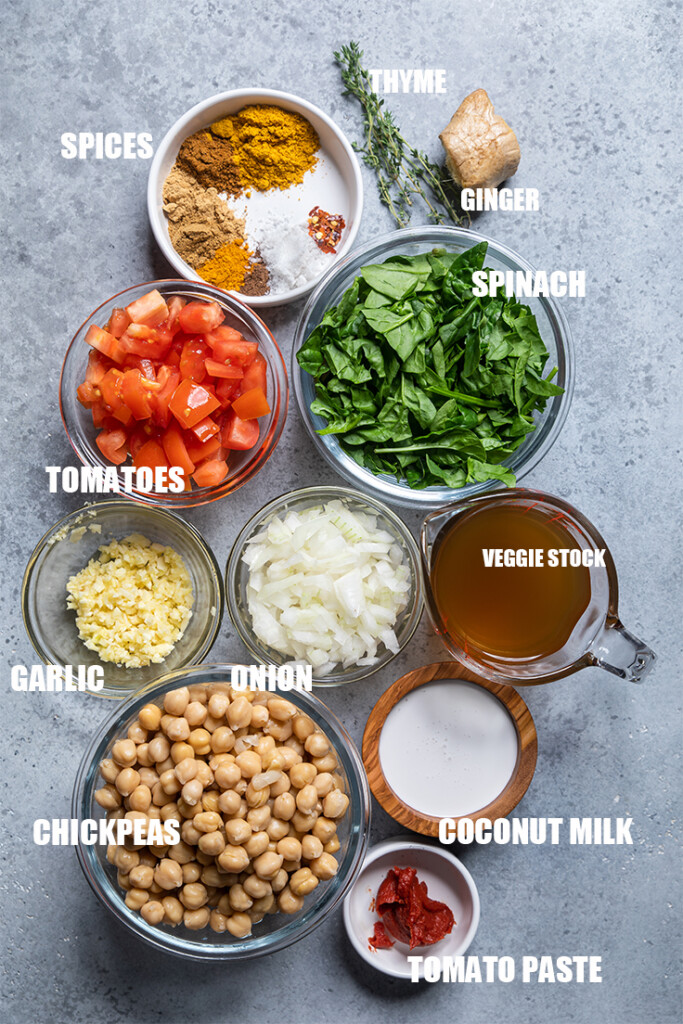 vegan chickpea curry ingredients.