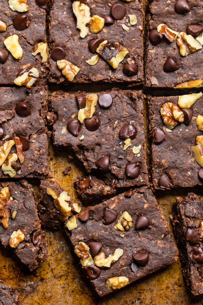 easy vegan black bean brownies with nuts close up.