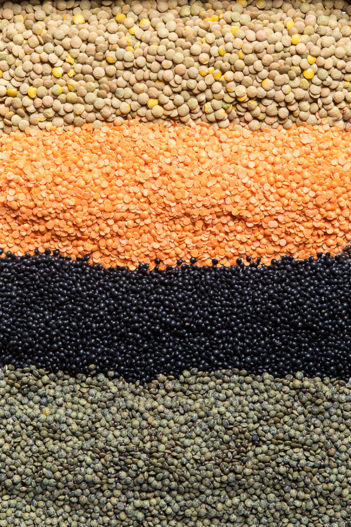 four types of lentils side by side.