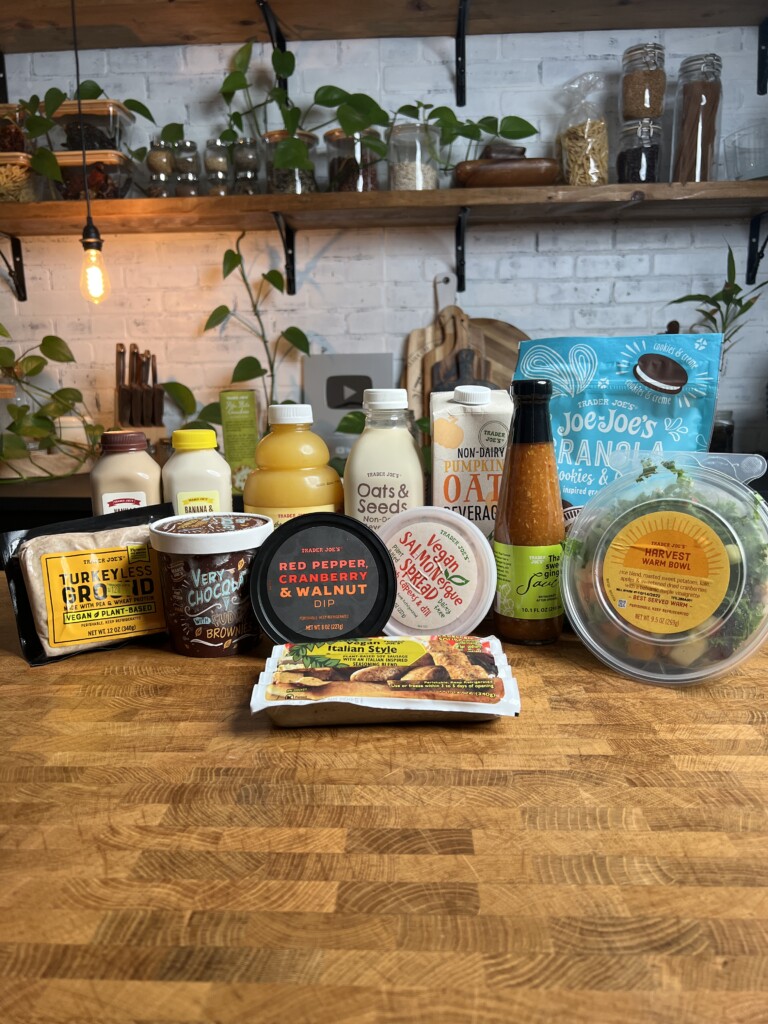 An assortment of new vegan Trader Joe\'s products for Fall 2022.
