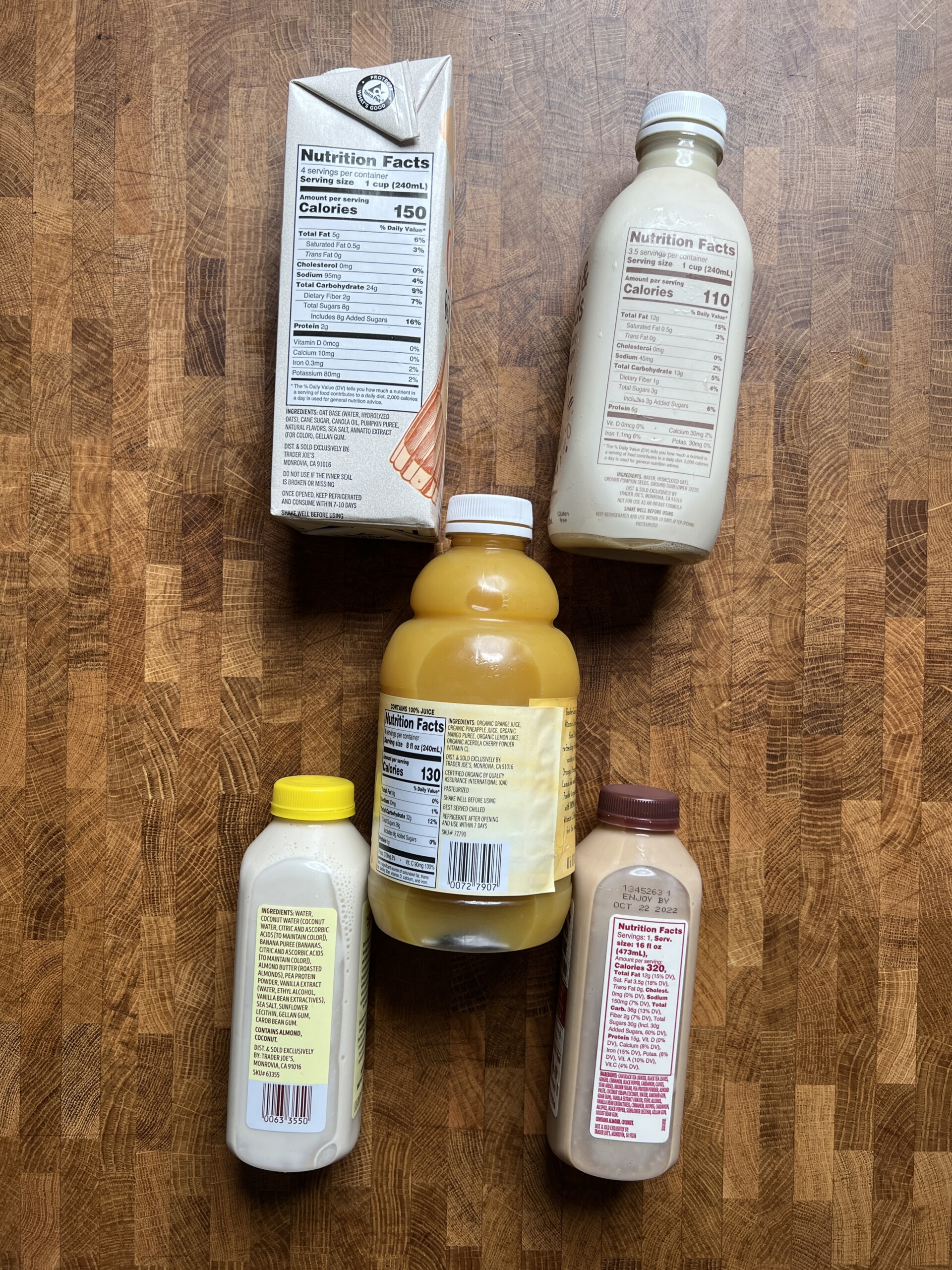 New vegan drink items at Trader Joe\'s with nutrition facts. 
