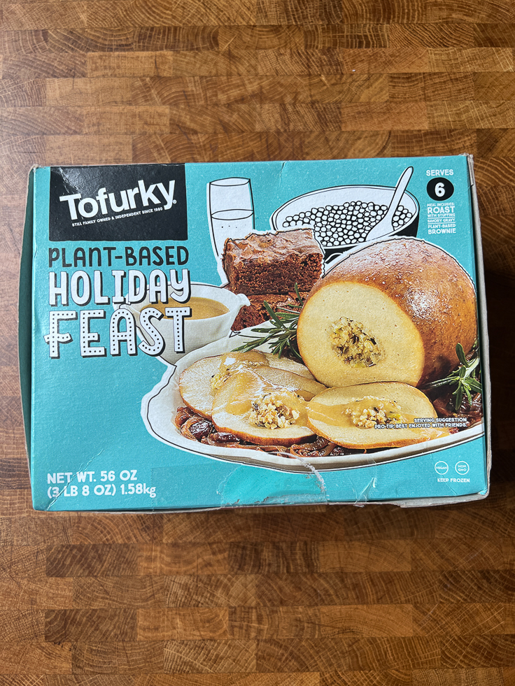 Tofurky Plant based Holiday Feast Roast package nutritional label. 