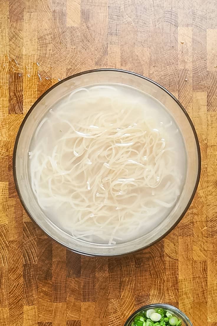 noodles soaked in a bowl of water.