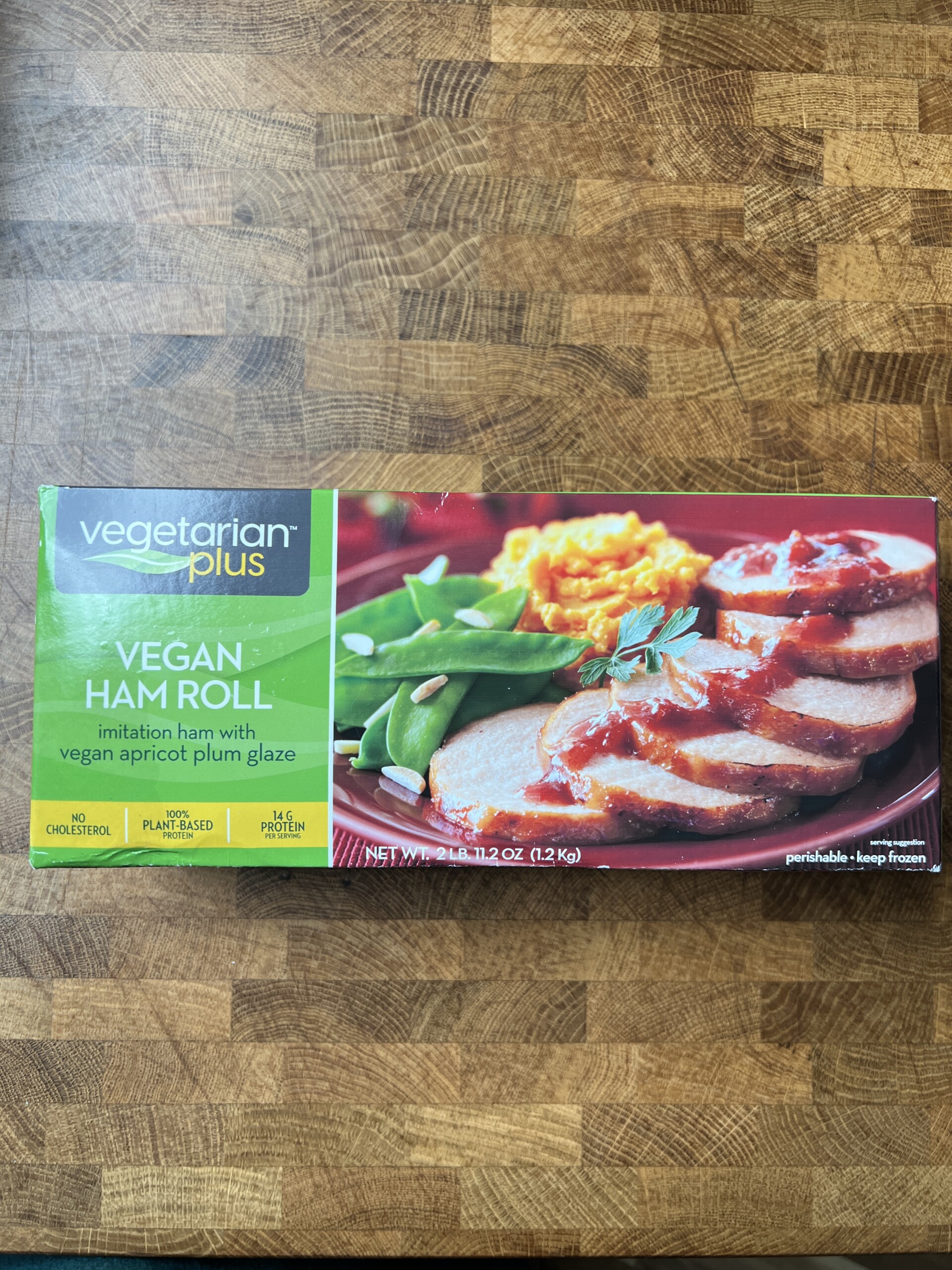 vegetarian plus vegan ham roll box.