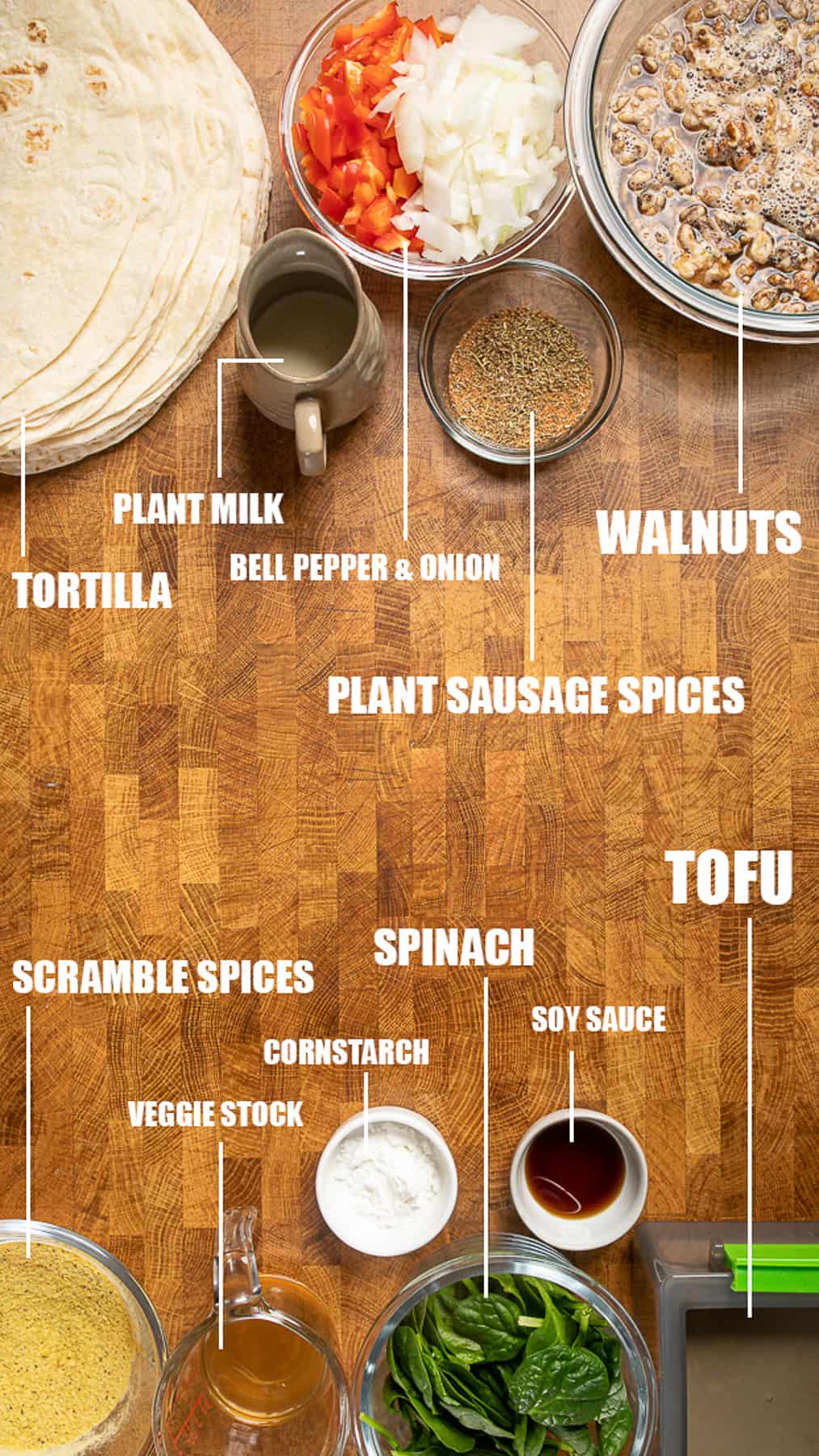 ingredients on a table for vegan breakfast quesadillas