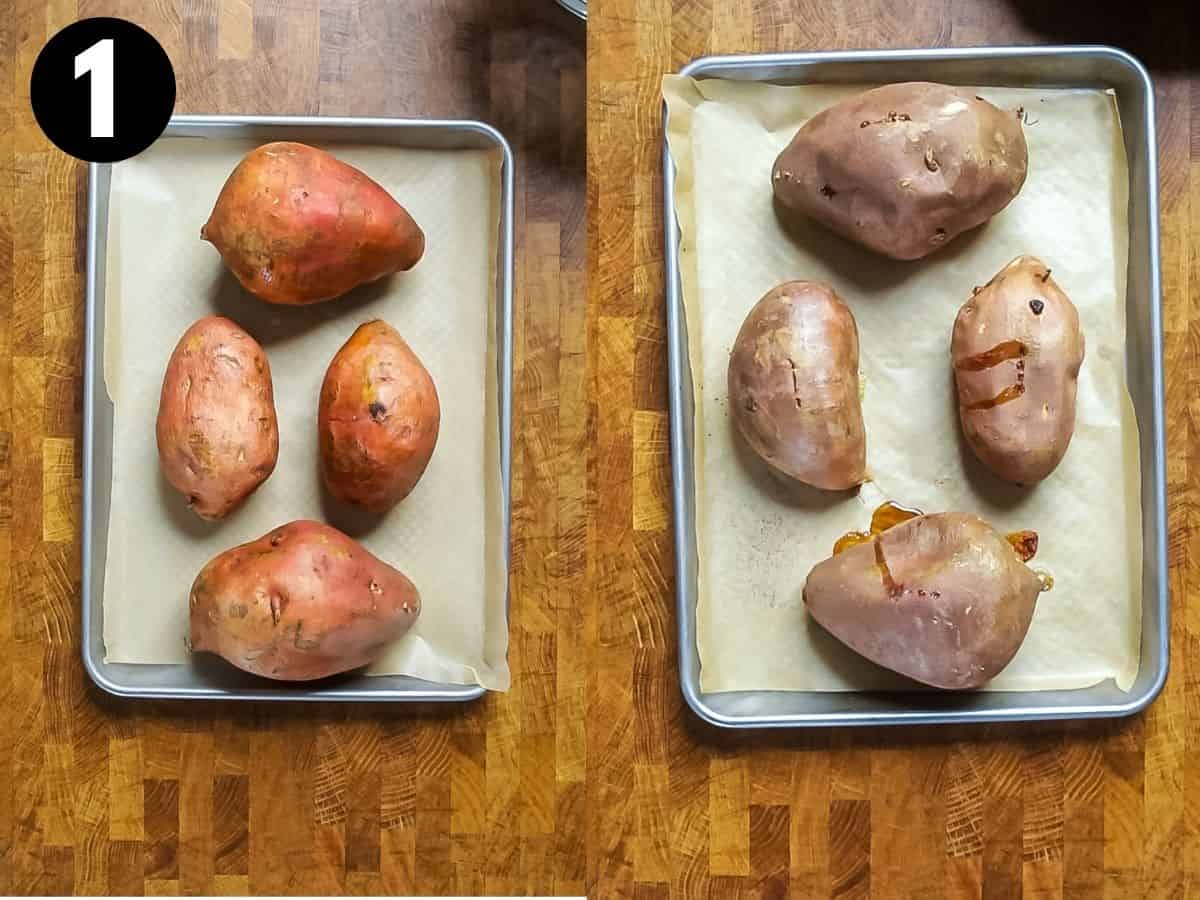 step 1 vegan chorizo stuffed sweet potatoes.