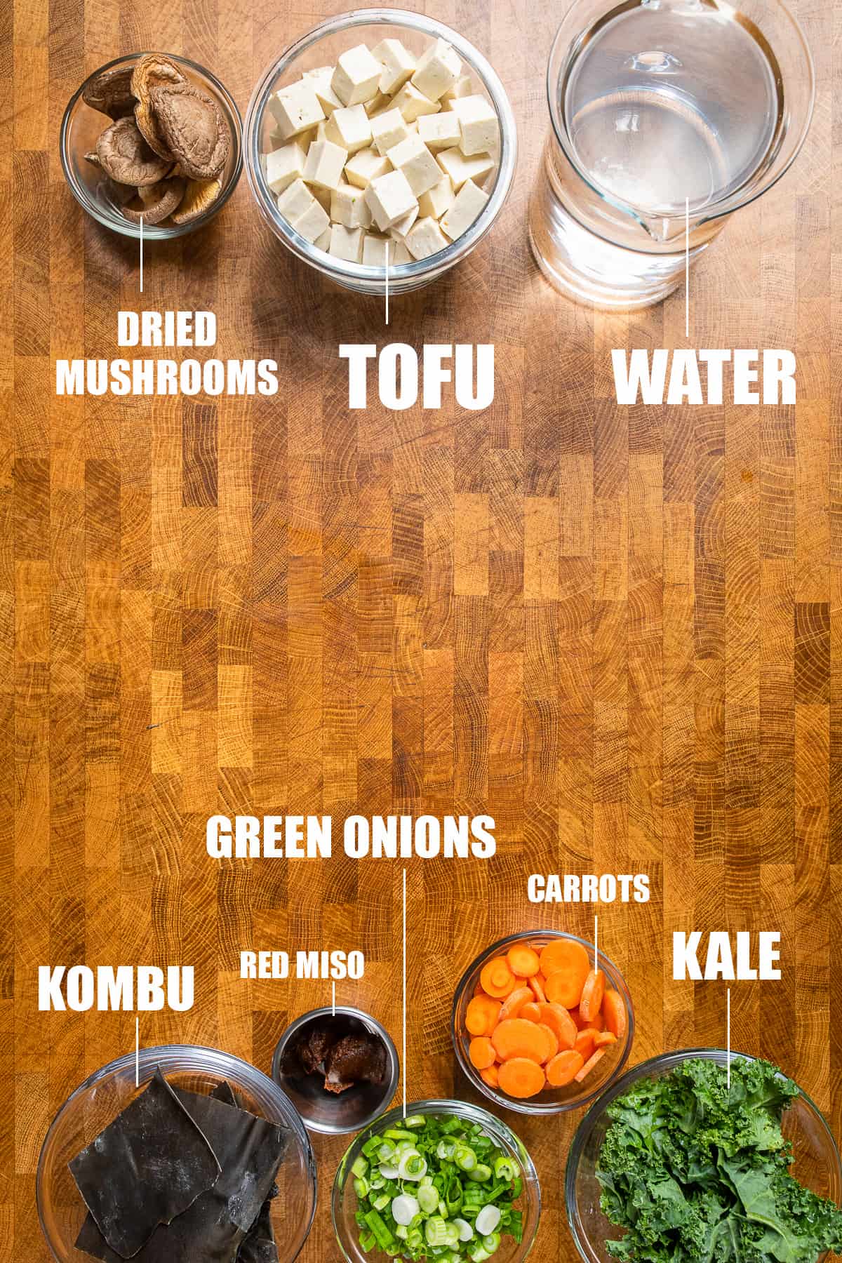 ingredients for vegan red miso soup.