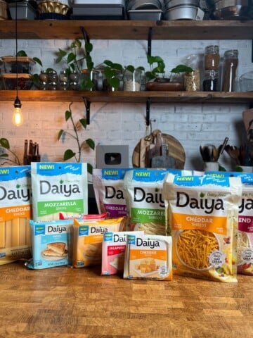 daiya oat cream vegan cheese packages on a table.
