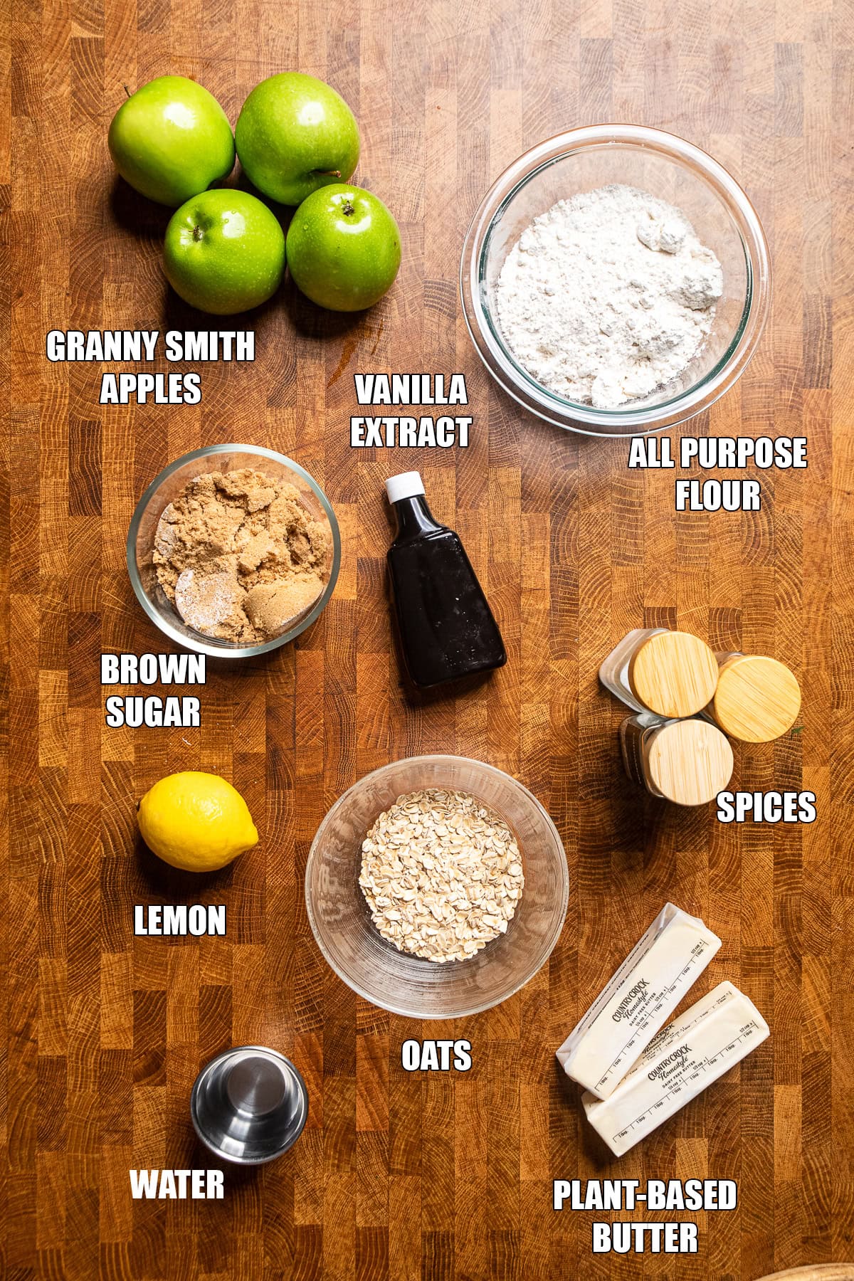 ingredients on a table to make vegan aspple crisp bars.