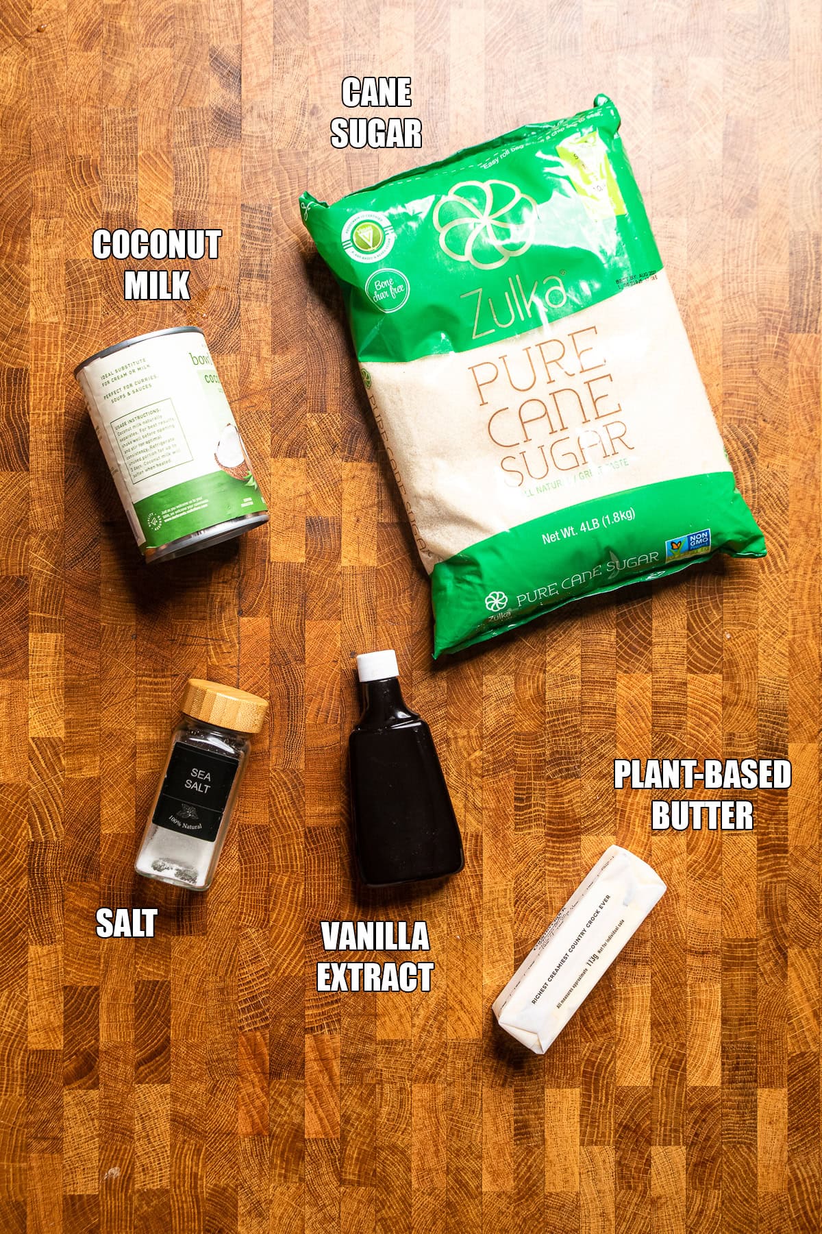 ingredients on a table to make vegan caramel.