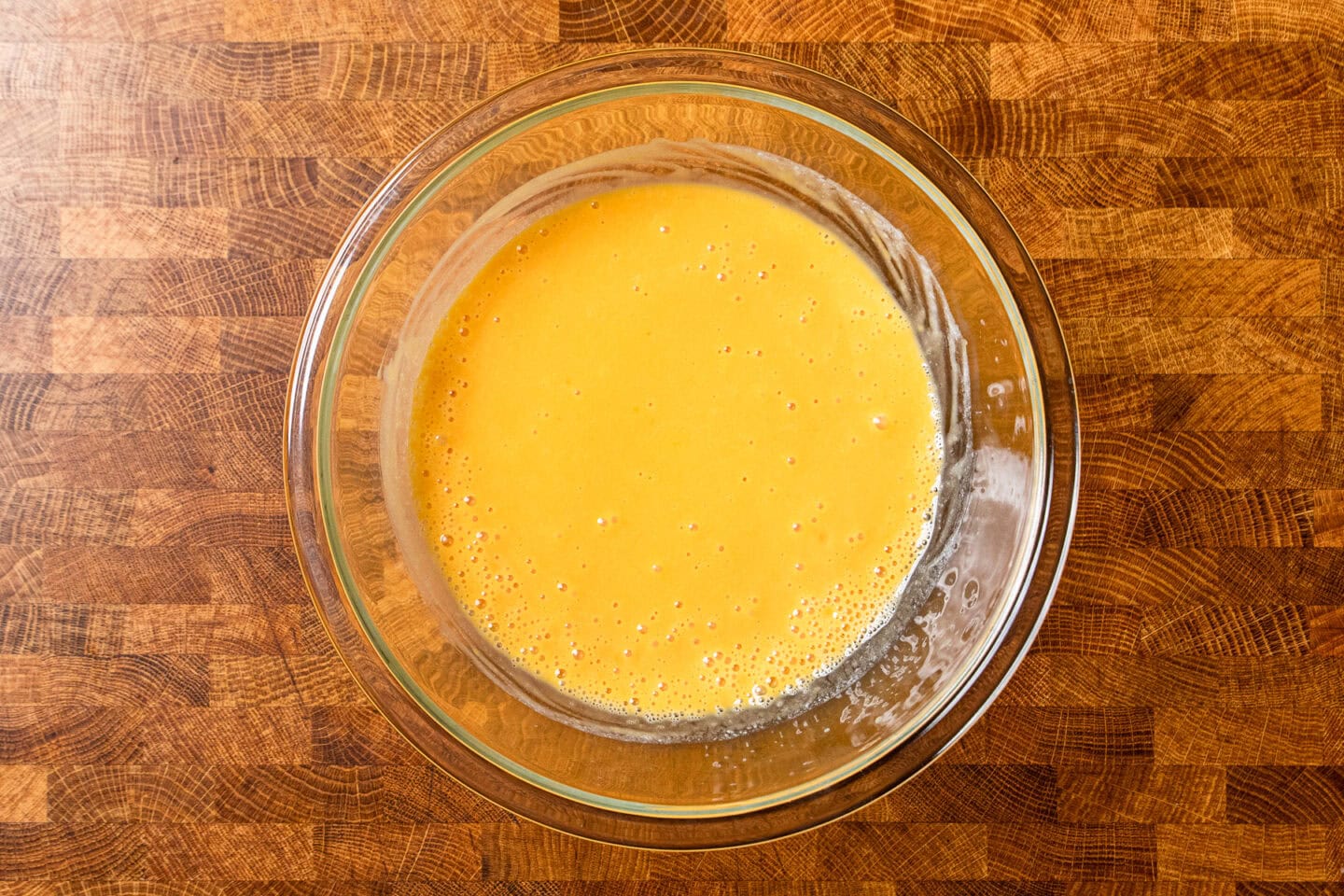 liquid ingredients mixed together to make sweet potato cornbread.