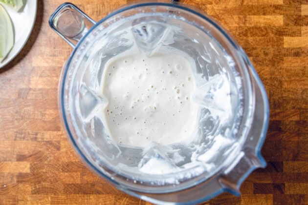 homemade cashew cream in a blender.