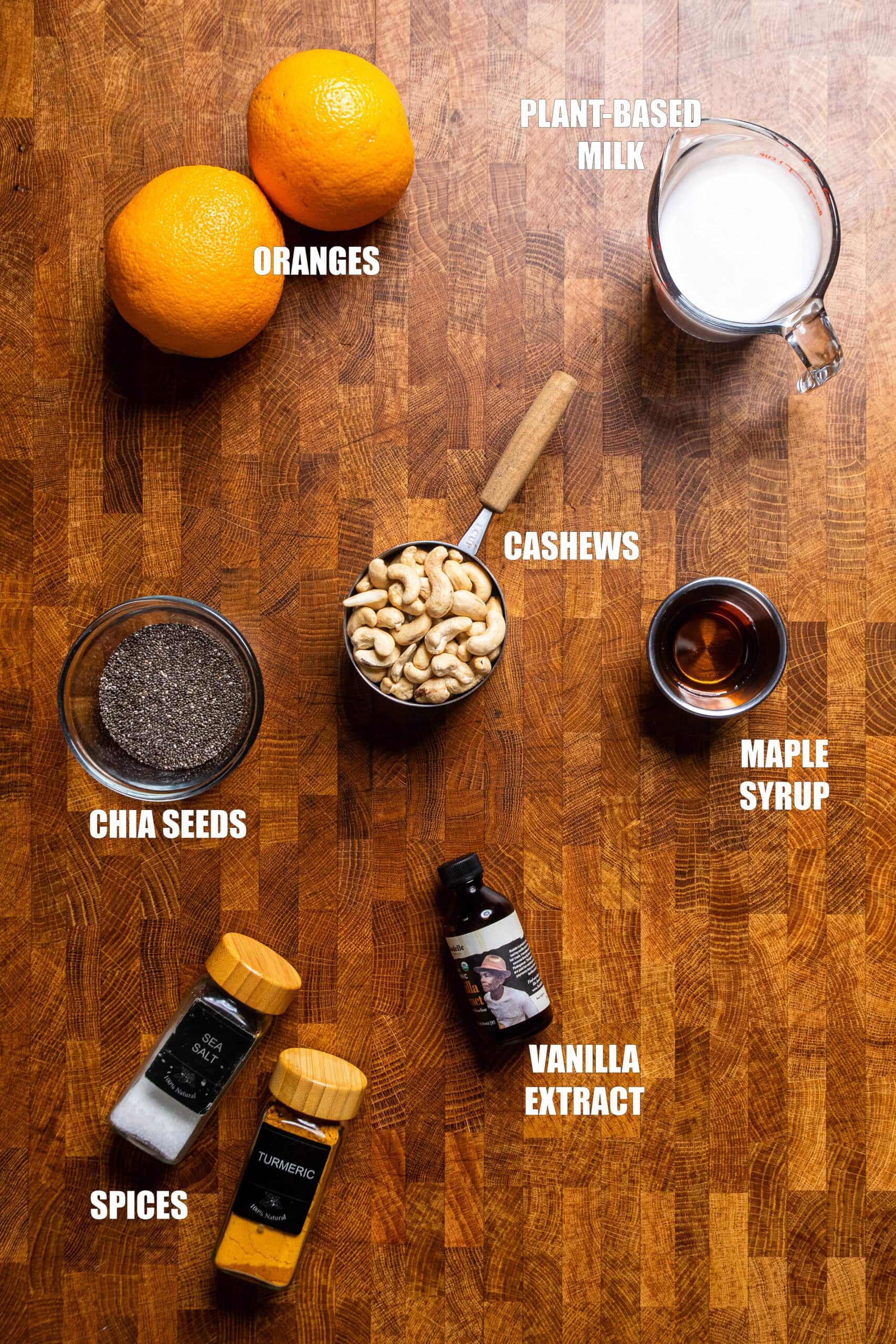 table of ingredients to make orange creamsicle chia seed pudding.