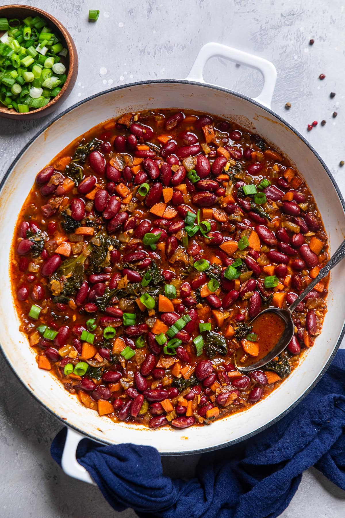 a skillet of chipotle red beans and rice.