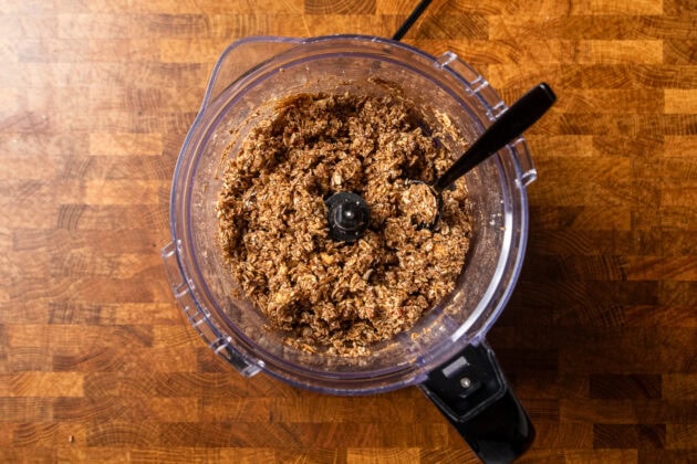 a crumble topping mixture processed in a food processor.