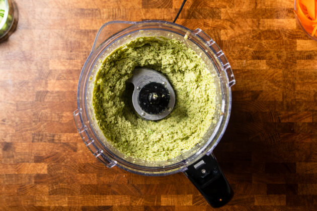 edamame spread blended together in a food processor.