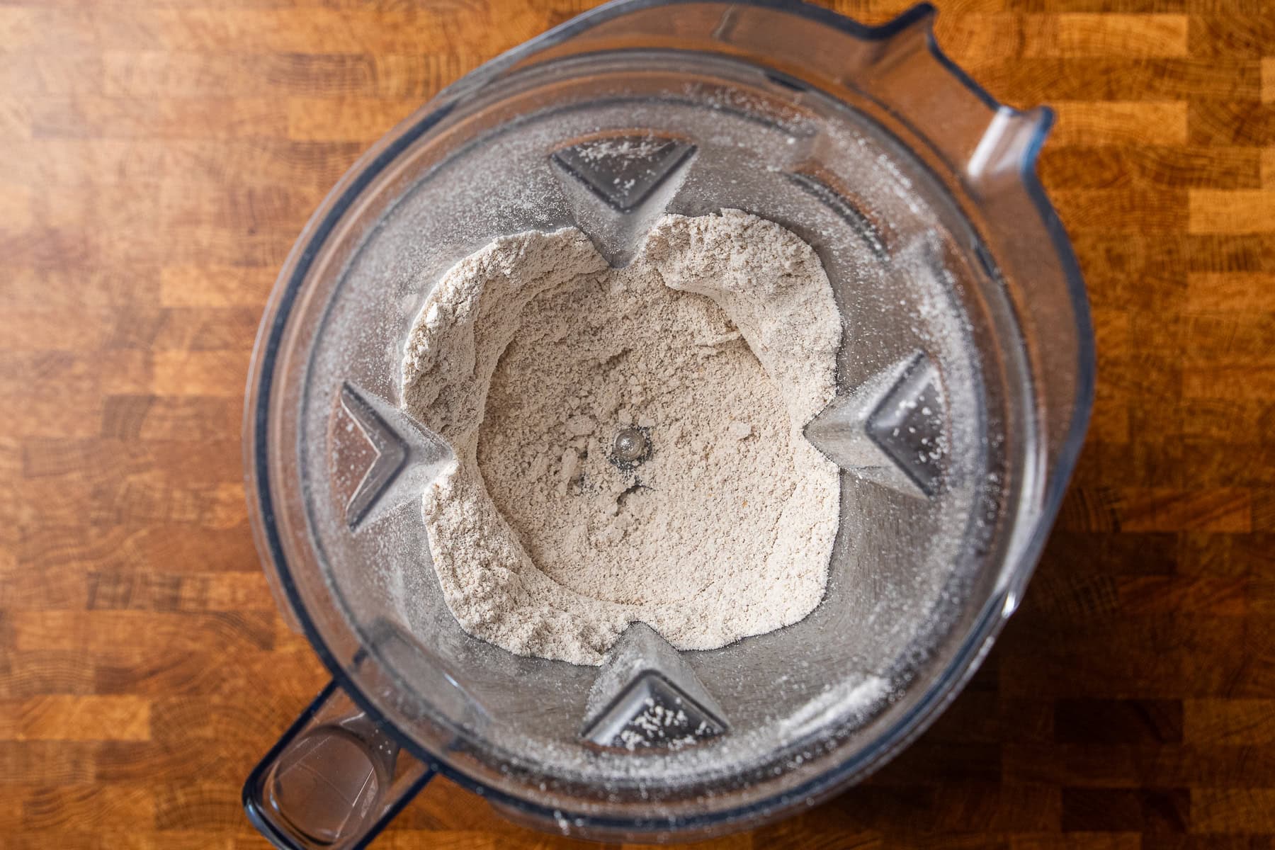 rolled oats ground up in a blender to make oat flour.