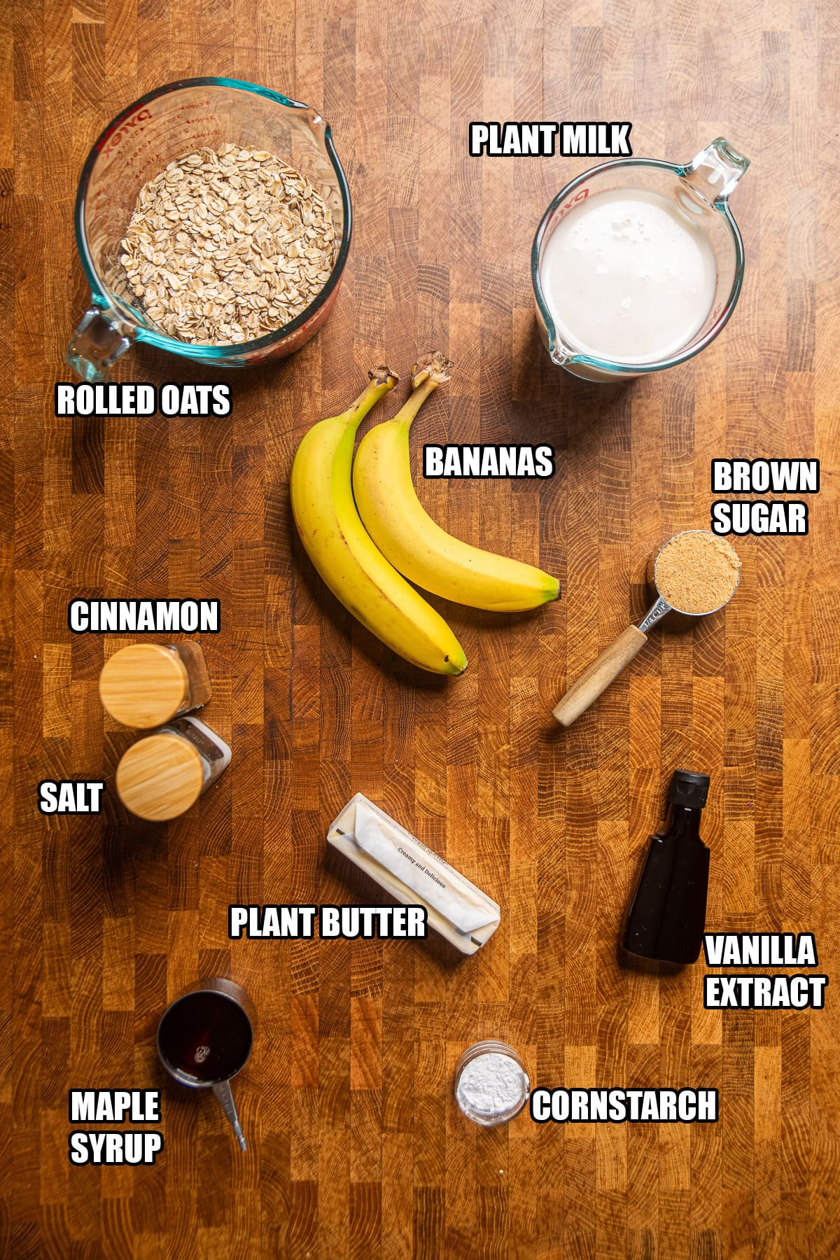 ingredients laying on a table that you need to make cinnamon roll baked oatmeal.