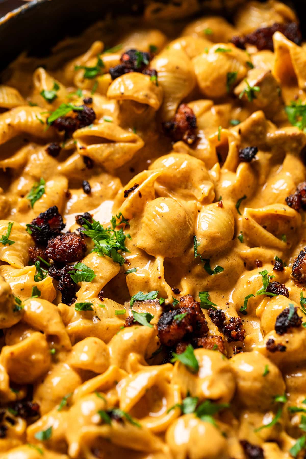 close up of vegan hamburger helper.