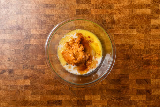 wet ingredients in a bowl before being mixed together.