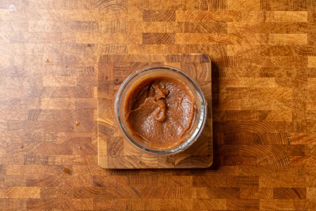 date caramel sauce in a glass bowl.